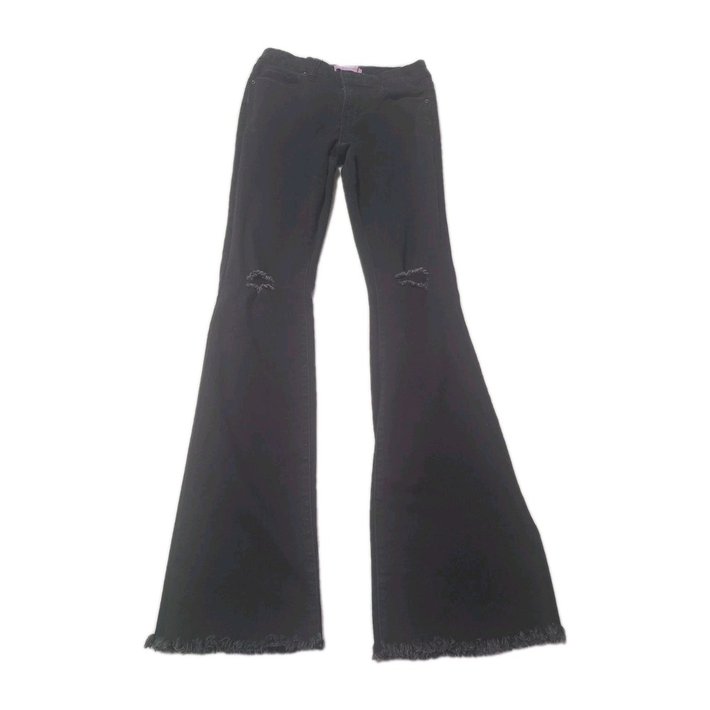 YMI WannaBettaButt Black Distressed Flare Jeans Women's Size 7/28 Raw Hem